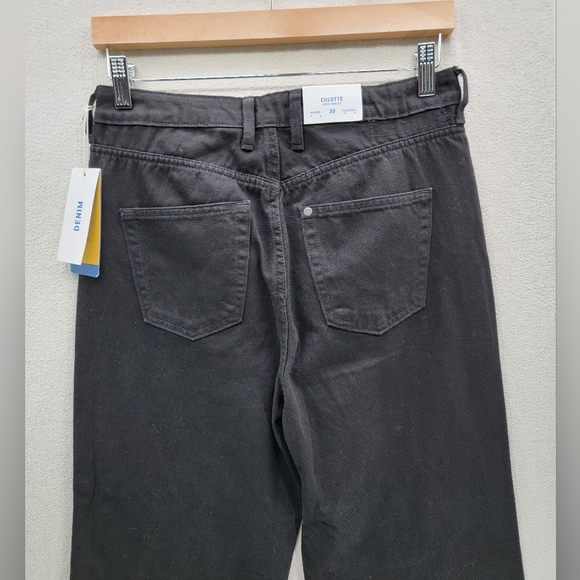 NWT H&M Denim Culotte High Waist Black Zip Jeans Size-30 - Picture 6 of 13